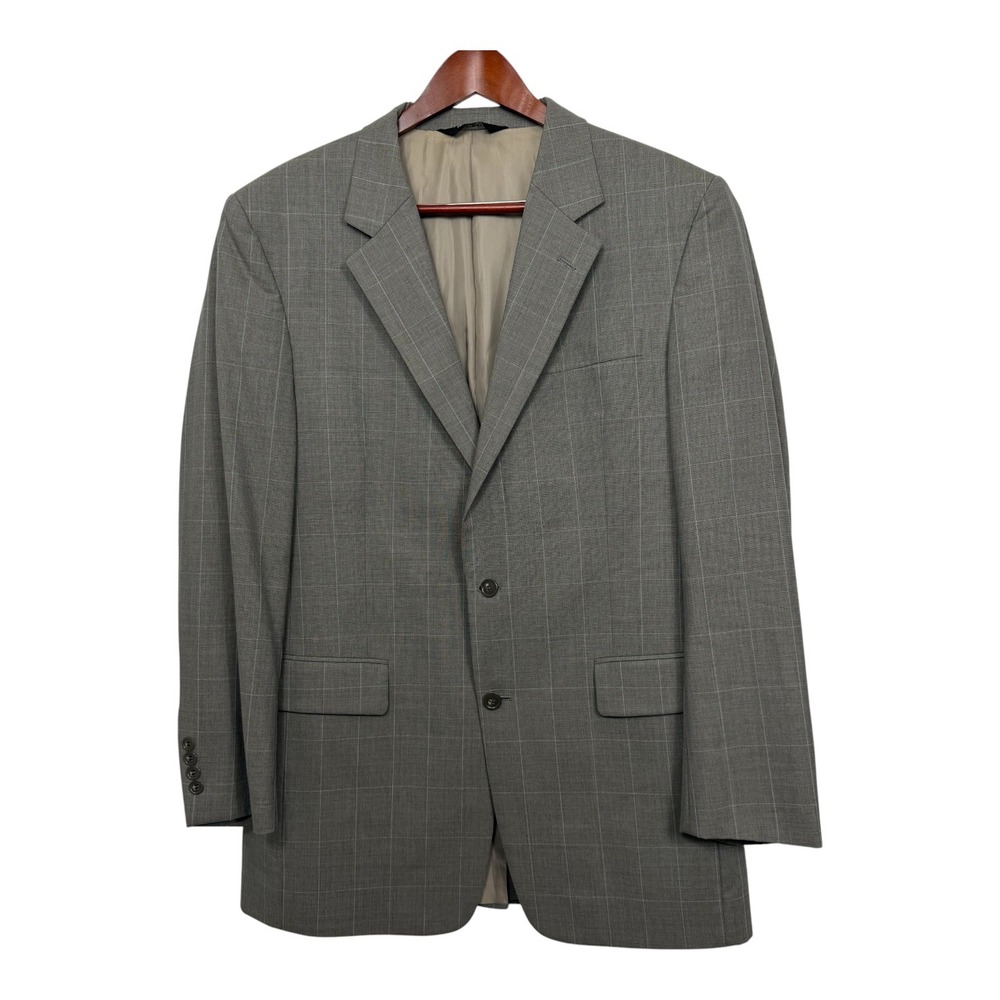 Jos. A. Bank Signature Collection Grey Windowpane 100% Wool Blazer Sport 42L